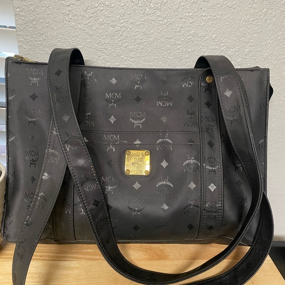 MCM Black Shoulder Bag with Gold Accents